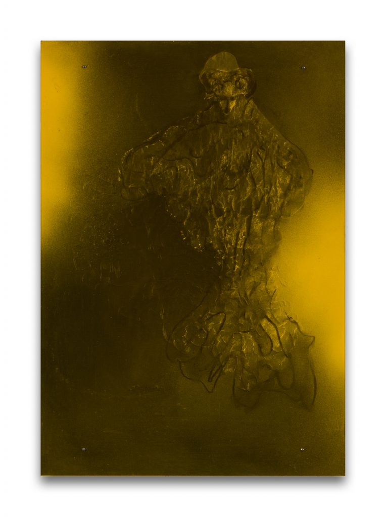 Bettina Scholz: Chenemu, drawing and spray paint behind acrylic glass, 50 x 35 cm, 2019
