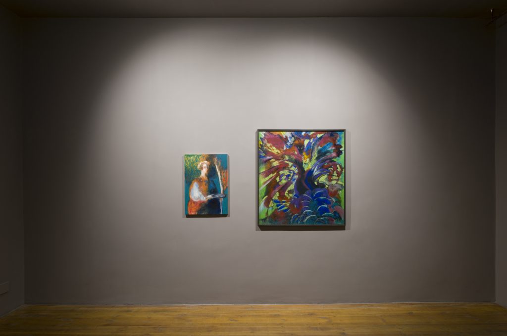 Bettina Scholz: Installation view „Lage der Fiktion – Mary Shelley und das rote Bild“, Santa Lucia Galerie der Gespräche, Berlin, 2024
