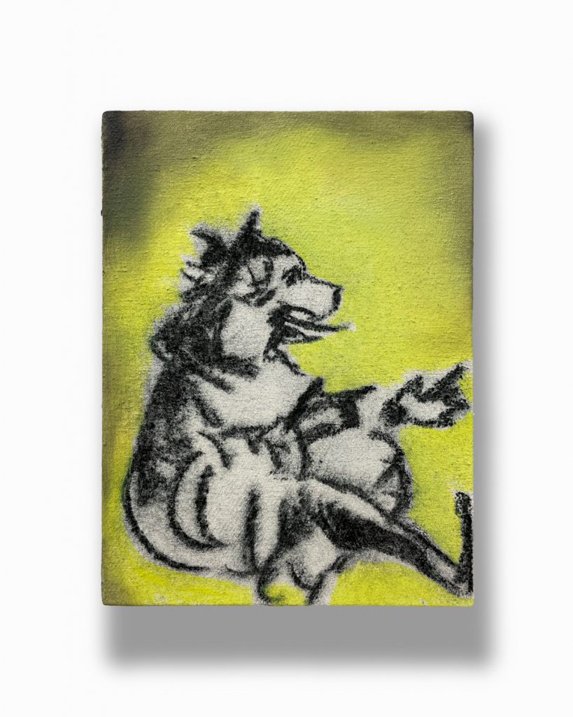 Bettina Scholz: Wolf als Erzähler, Acryl und Zeichenkohle auf Leinwand, 20x15x3,5cm, 2025
