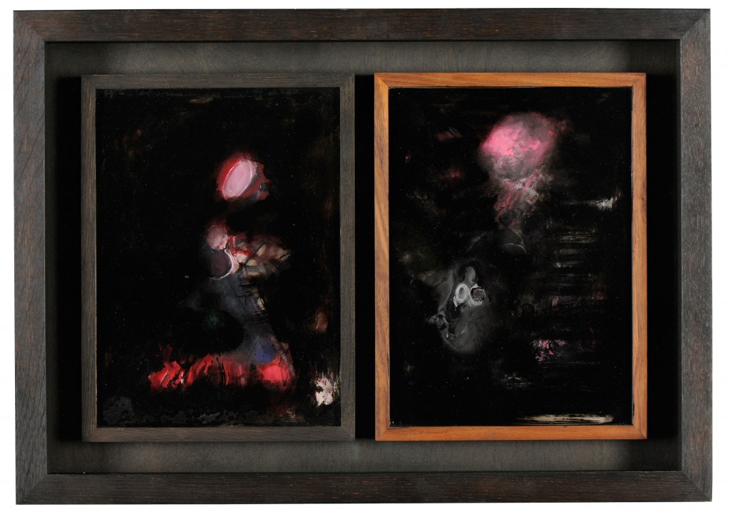Bettina Scholz: Vitrine, 2 drawings, oil and varnish, framed, 35×45 cm, 2010
